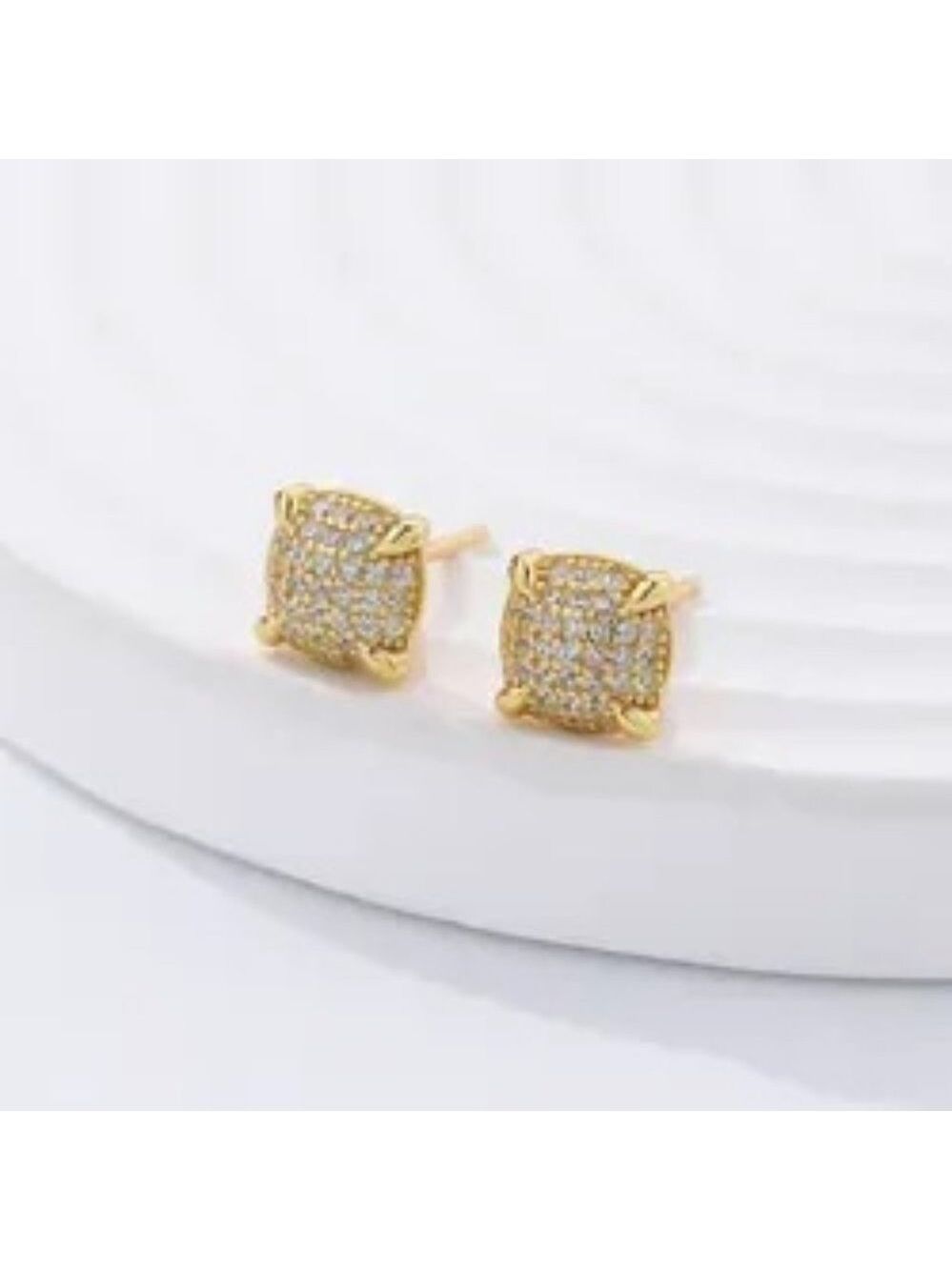 18k Yellow Gold over 925 Sterling Silver CZ Accent Micro-Pavé Stud Earrings - Picture 4 of 6